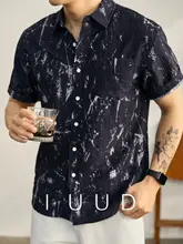 半袖シャツ メンズ ぼかし 総柄 テンセル クール カジュアル アメリカン風 夏「LUUD」