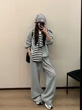 グレーのフェイクツーピースカジュアルスポーツスウェットシャツ【秋用・スタイル・通勤対応】（セットアップ対応）