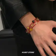 新中式デザインのイエロータワークリスタルブレスレット【男女兼用・編み込みタイプ・高級感】