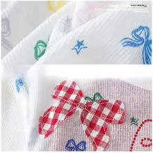 リボン付きチェック柄スラッシュショルダー半袖Tシャツ【夏用・キャミソール付・UVカット】（セットアップ対応）