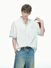 極簡ヘンリーネックチェック柄半袖シャツ【夏用・メンズ】