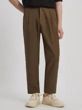 春夏用の薄手ストレートパンツ【メンズ・ゆったり・九分丈・シンプルデザイン】（セットアップ対応）