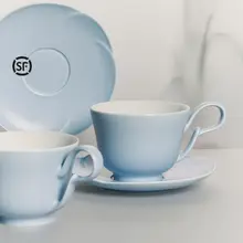 ハンドメイド陶製コーヒーカップ＆ソーサーセット【花房デザイン】（セットアップ対応）