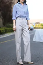 レディース コットンストレートパンツ【ハイウエスト・ホワイト・カーキ・春秋用・通勤用】