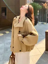 カキ色のファッション風トレンチコート【秋用・小柄対応・通勤仕様】