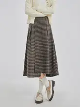 不規則デザインのハイウエストAラインスカート【チェック柄・プリーツ・中丈】（セットアップ対応）