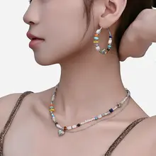レトロカラーストーンビーズ大ぶりイヤリング【海辺のリゾートスタイル】