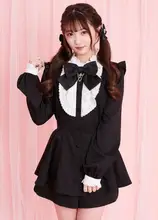 清楚なデザインのリボン付きブラックドレス【脱着可能・色落ちしない】（セットアップ対応）