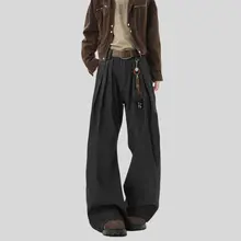 ワイドパンツ ユニセックス ストライプ プリーツ カーブドシルエット Aライン ルーズ ヴィンテージ 秋