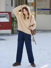 高腰工装風 デニムパンツ【大口ポケット・ゆったりストレート】