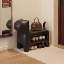可愛い猫デザインの靴を履き替える椅子【家庭用・プラスチック製・玄関用】（セットアップ対応）