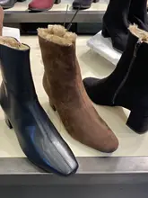 個性的なスクエアヒールのファッションブーツ【加绒・保温・秋冬用・シンプルデザイン】