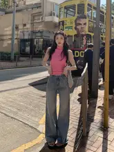 デニムパンツ レディース ワイド ストレート ウォッシュドブルー ゆったり カジュアル きれいめ 夏「MULVAN」