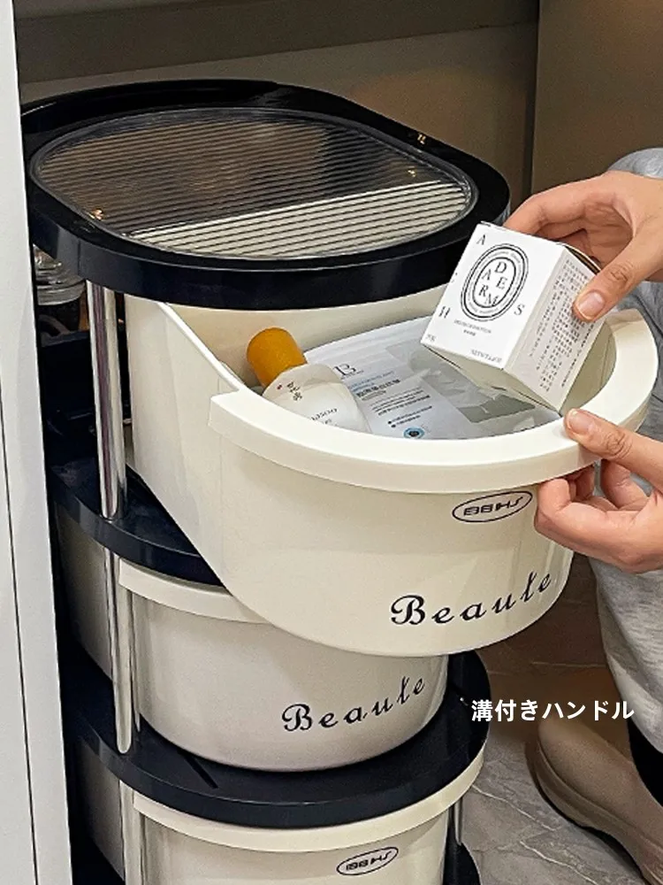 デスク下収納キャビネットDF0403：多層構造とキャスター移動による効率的な掃除グッズ収納