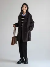 シンプルなダブルボタンのコート【大きいサイズ・ウール混・冬用】