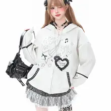 甘く可愛いレースリボン付きフード付きパーカー【秋用・ゆったりシルエット・女性用・ウサ耳デザイン】