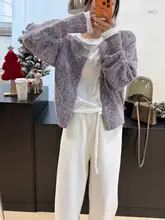 グレー紫色のカーディガン【極上の柔らかさ・ゆったりシルエット・ニット】