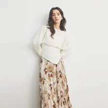 Annata グレーオフショルダー不規則デザインニットトップス【秋冬・ゆったりしたシルエット】