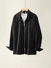 シンプルデザイン メンズ麻混紡シャツジャケット【秋冬用・ダブルジッパー】