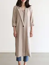 春夏用 薄手のコットンリネン製トレンチコート【中長丈・UVカット・韓国風デザイン】