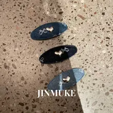 デニム風 ハート型ヘアクリップ【ヴィンテージスタイル・リボンデザイン・横留め用】