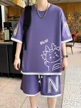 男性用 夏季カジュアル半袖Tシャツ【アニメプリント・フィット・運動対応】（セットアップ対応）