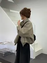 美式復古 カーキ色 レディース マウンテンジャケット【短丈・上品なデザイン】
