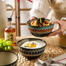 レトロな変化釉陶器のサラダボウル【家庭用・小さめな食器・デザートボウル】（セットアップ対応）