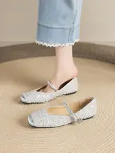 シルバーの浅い口のバレリーナシューズ【フラット・フレンチマリージェンスタイル・ラメ入り】