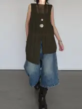デザイン性高い開叉ニットベスト【ゆったりシルエット・アシンメトリーヘム・リ rétroスタイル】