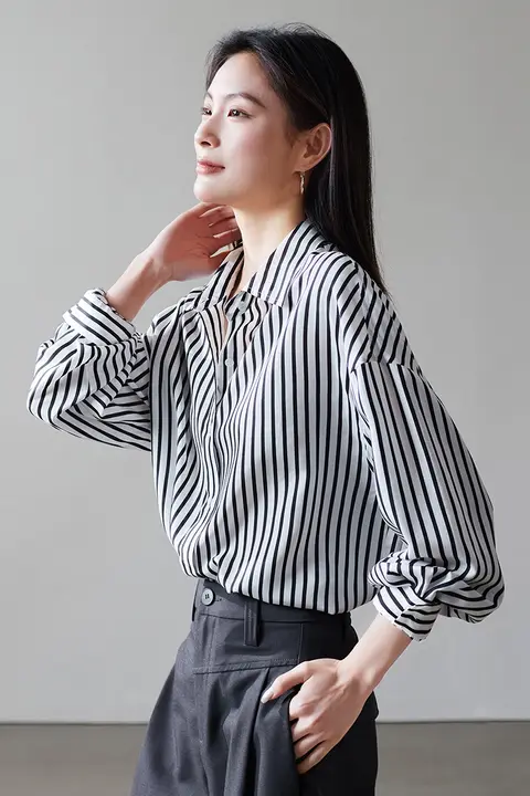 ストライプ柄の長袖シャツ【フィット・シンプルデザイン・カジュアル用】