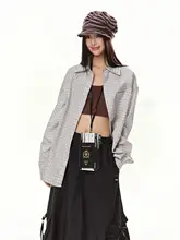 レトロチェック柄のダブルカラーシャツ【女性用・フィット・春新作】