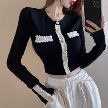 デザイン性の高い春秋用長袖Tシャツ【カラーコンビネーション・トレンド感・ショート丈】