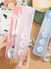 かわいいカートゥーンデザインの304ステンレス製食器セット【スプーン・フォーク・箸・学生用・携帯便利】（セットアップ対応）