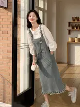 ヴィンテージ風デニムサロペットスカート【春夏用・ゆったり・カジュアル】（セットアップ対応）