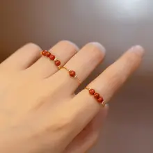 天然南紅瑪瑙の14Kゴールドメッキ重ね付けリング【個性的・復古風】