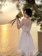 リゾートフラワープリントキャミソールワンピース【夏用・ショート丈・ピンク・小柄向け】