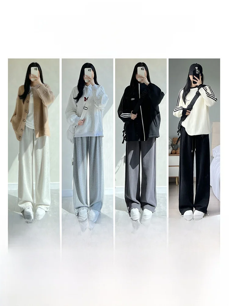 白灰色の裏起毛ジョガーパンツ：秋冬通勤に最適なゆったりデザインのロングスウェット