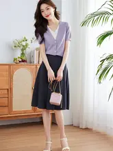 涼感素材のVネックニットトップス【短袖・ゆったりシルエット・カジュアル】（セットアップ対応）