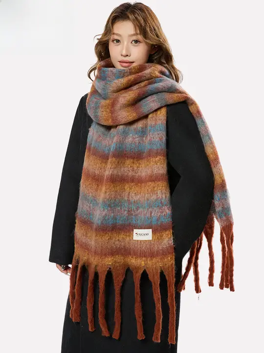 秋冬用レディースブラウンスカーフ【極上の柔らかさ・保温性・厚手】