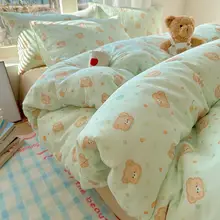 純綿ダブルガーゼの子供用寝具セット【カートゥーンデザイン・学生寮用・三点セット】（セットアップ対応）