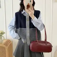 レトロカラーコンビネーションストライプニットベスト【女性用・秋冬用・重ね着スタイル】