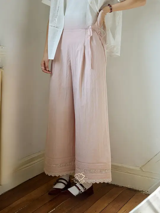 通勤用ウエストゴムのハイウエストゆったり花柄切り替えストレートパンツ【女性用・カジュアル】（セットアップ対応）