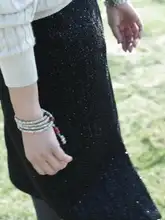 ブラック シンプルラグジュアリー スパンコール ストレートミディスカート【女性用・冬季・膝丈】