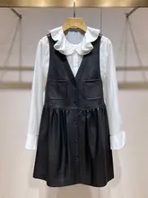 秋用レディースハイネックブラウスとドレス【フリル付き・カジュアル・二点セットアップ対応】