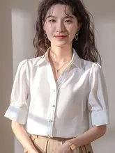 ファッション泡袖 白色ブラウス【ショートスリーブ・通勤・女性用】