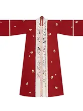 直襟長褙子【秋冬用・保温・漢服・紅梅デザイン・百迭スカート】（セットアップ対応）