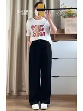 黒のストレートパンツ【大きいサイズ・フィット・春用・セミワイド】