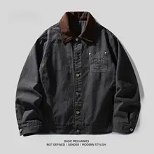 ツートンカラーのコーデュロイ襟付き作業ジャケット【メンズ・カジュアル・春秋用】