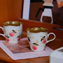 手作りストロベリーマグカップ【ビンテージ風・粗陶製・カフェスタイル】